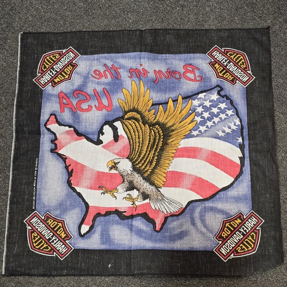 Harley Davidson Bandana Motorcycle Biker Born in the USA Flag American Eagle NOS - Picture 4 of 4